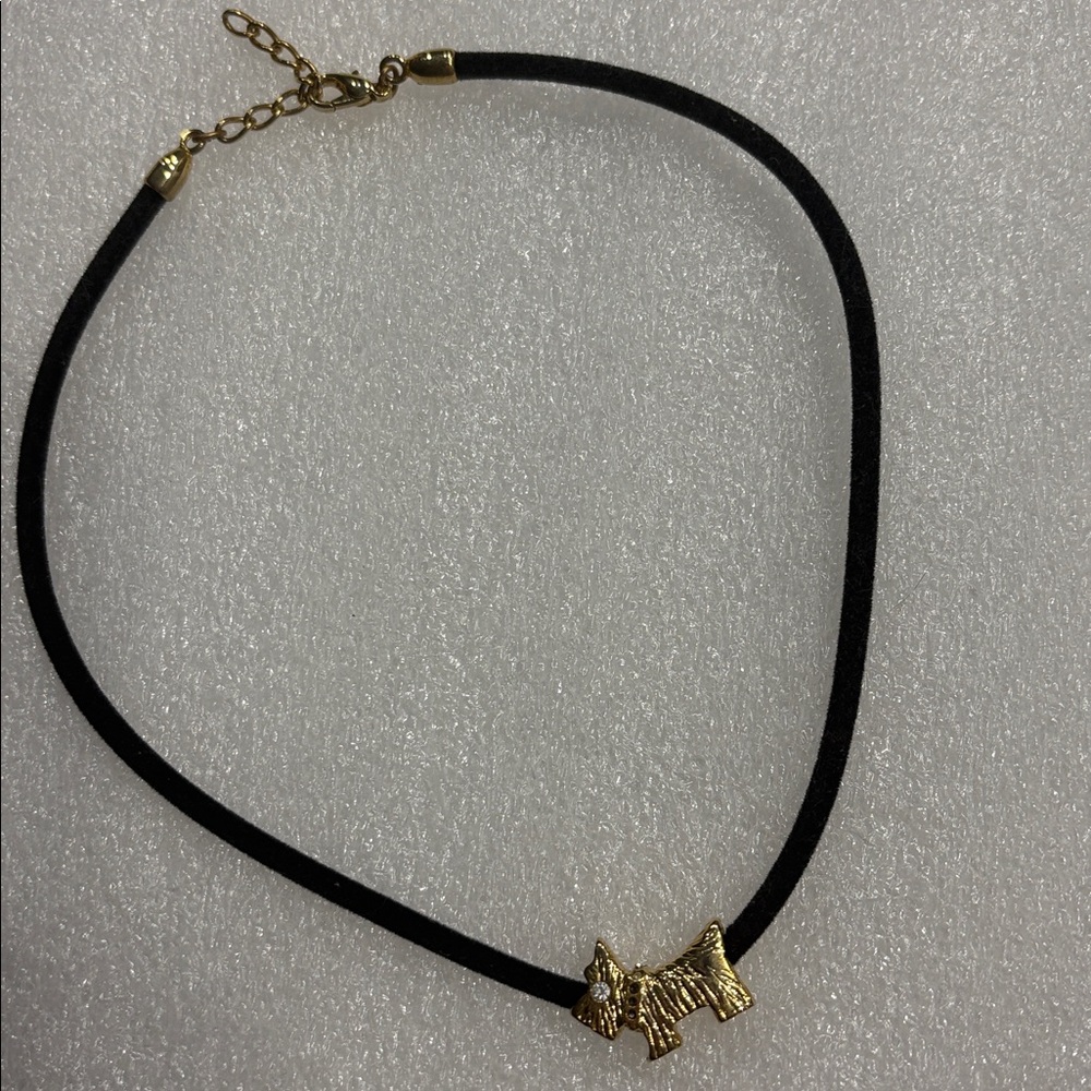 Unique Gold Scottish Terrier Dog Rhinestone Eyes Pendant Black Choker Necklace !